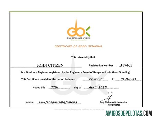 Certificado de boa reputação do Quênia para impressão, modelo Word e PDF